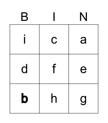 Letters Bingo Card