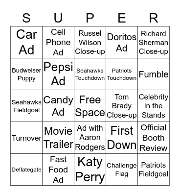 Super Bowl Bingo Card