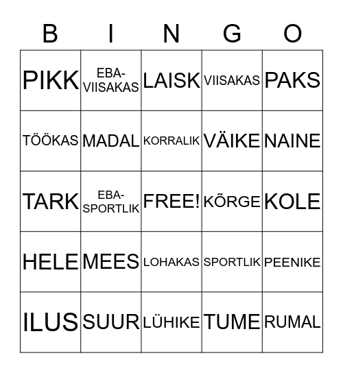 VASTANDSÕNAD Bingo Card