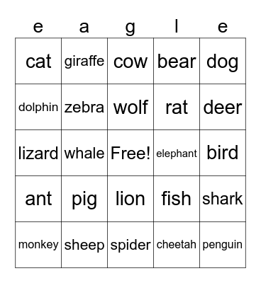 Animal bingo Card