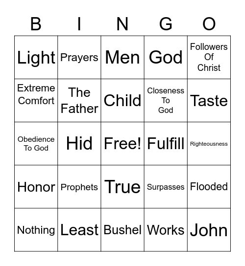 Salt & Light & Jesus & The Law Bingo Card