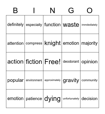 Untitled Bingo Card