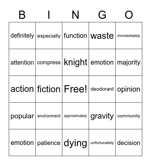Untitled Bingo Card