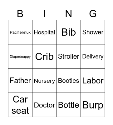 Baby Shower Bingo Card