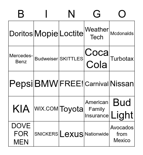 SUPER BOWL 2015 Bingo Card