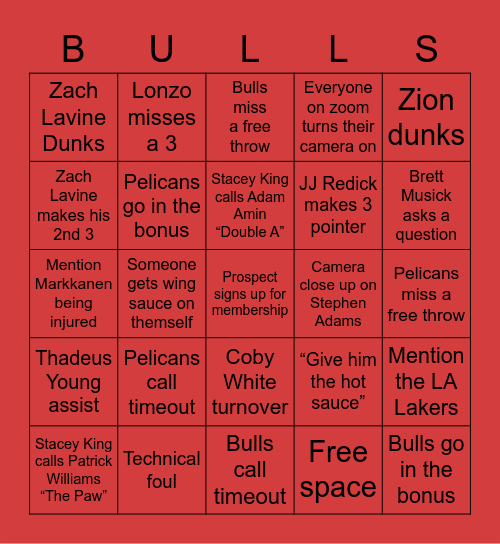 AZA BULLS BINGO Card