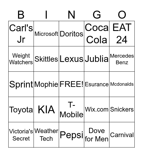 SUPER BOWL 2015 Bingo Card