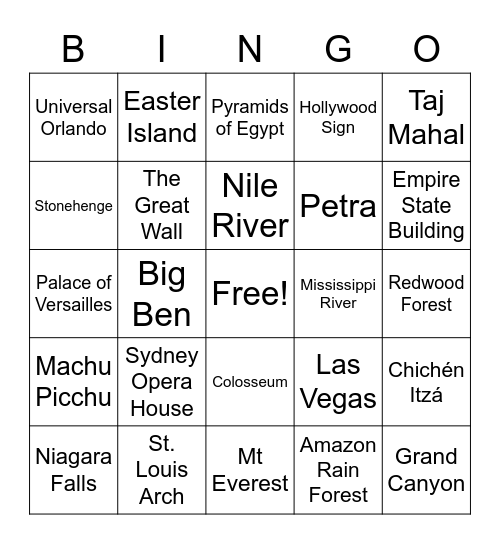 Where have you been? Bingo Card