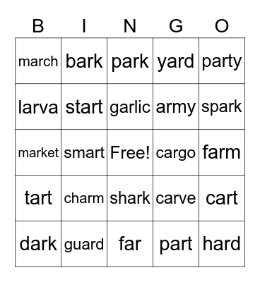 AR words Bingo Card