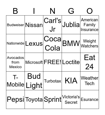 SUPER BOWL 2015 Bingo Card