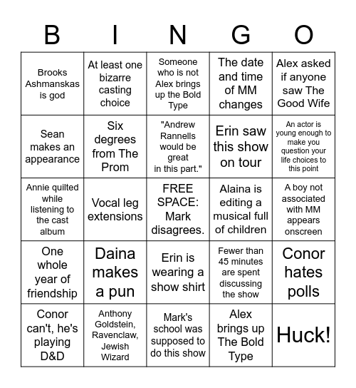 Musical Monday 2k21 Bingo Card