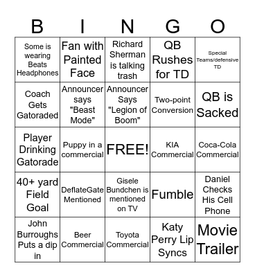 Super Bowl Bingo! Bingo Card