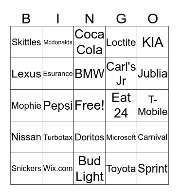 SUPER BOWL 2015 Bingo Card