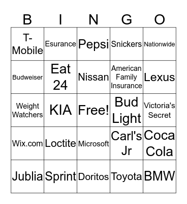 Super Bowl 2015 Bingo Card