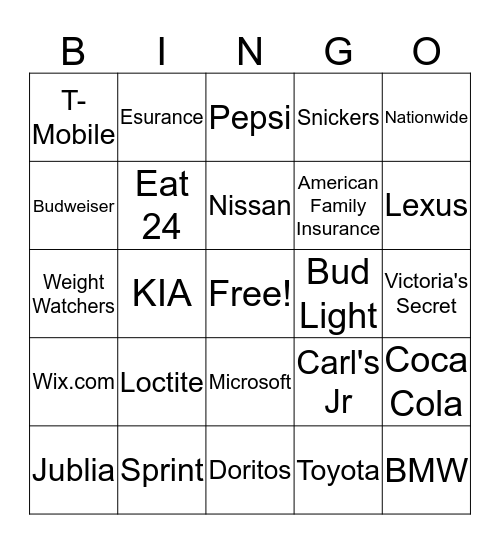 Super Bowl 2015 Bingo Card