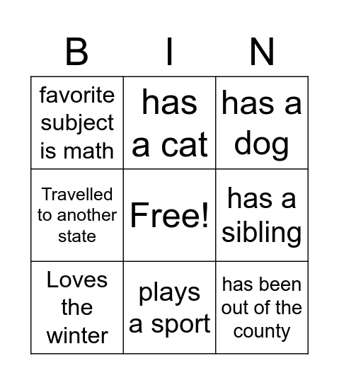 Get to Know you Bingo Card