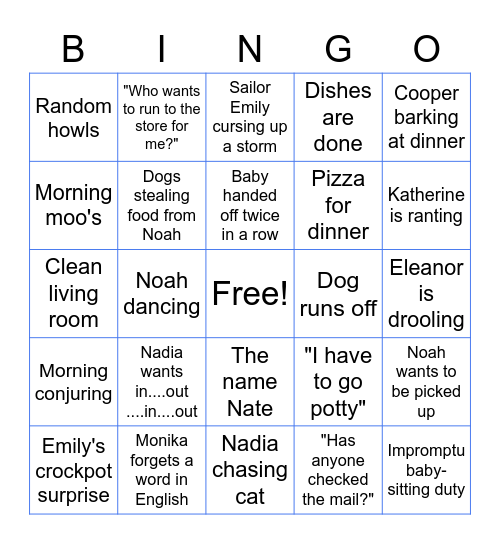 Anderson Household Bingo Card