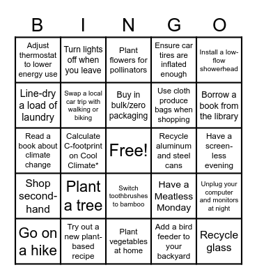 Breathe Better Bingo - Earth Day Challenge Bingo Card