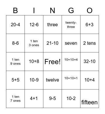 First Grade Math Day Bingo Card