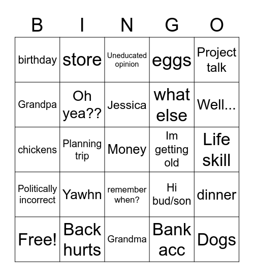 dad bingo Card