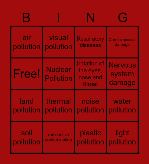 pollution and effects Bingo Card