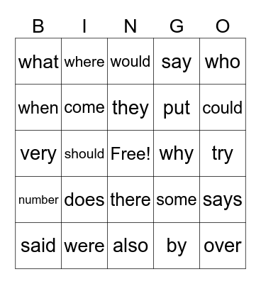 Trick Word Bingo Card