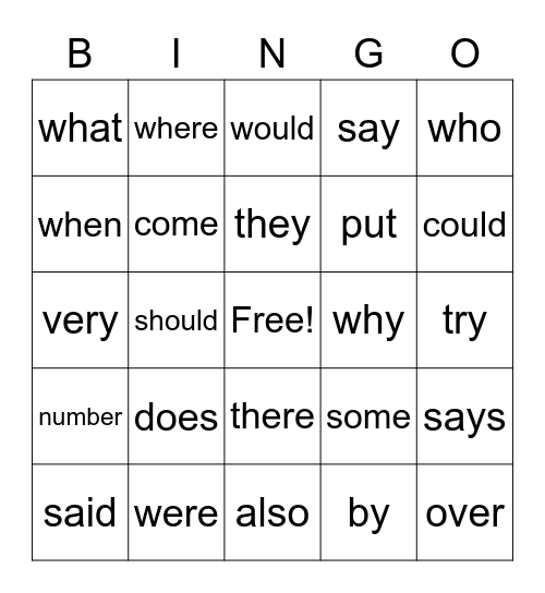 Trick Word Bingo Card