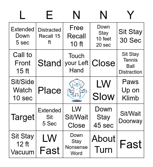 Obedience Bingo Card