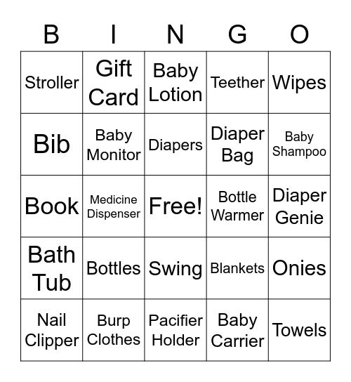 Baby Gift Bingo Card