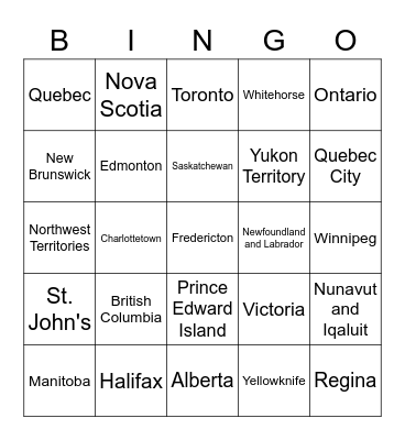 Canada 2021 Bingo Card