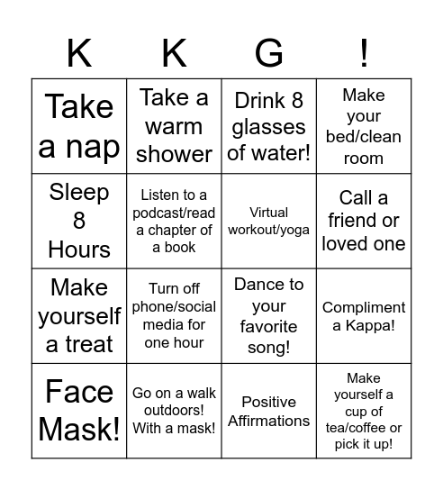 kkg wellness bingo Card