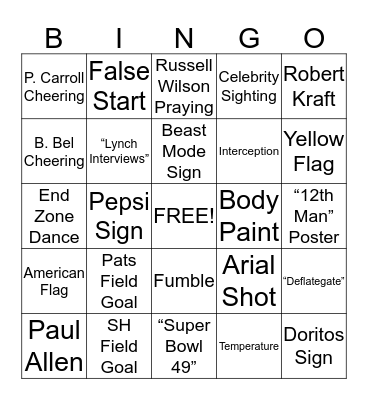 Ledge Super Bowl Bingo Card