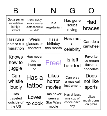 Team 46 get-to-know you bingo Card