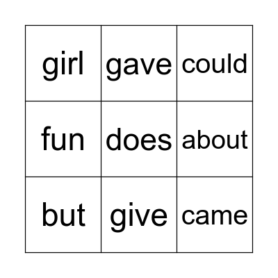 2G PW List 1 Bingo Card