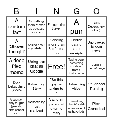 Heather In a Group Chat Bingo Card
