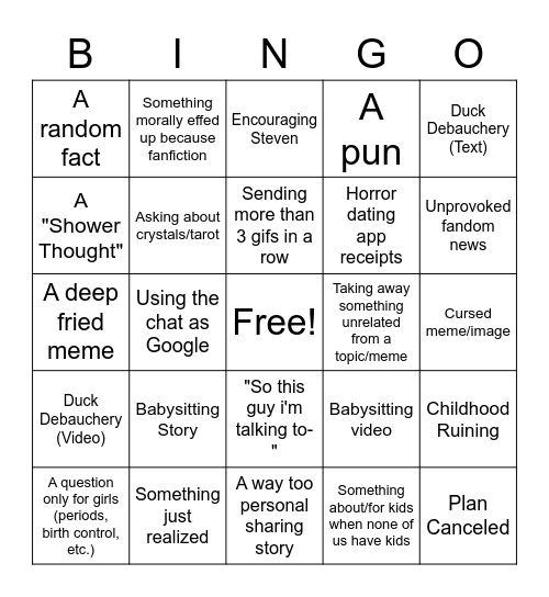 Heather In a Group Chat Bingo Card