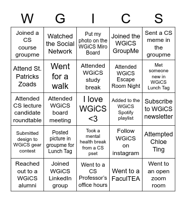 WGiCS Bingo Board Bingo Card