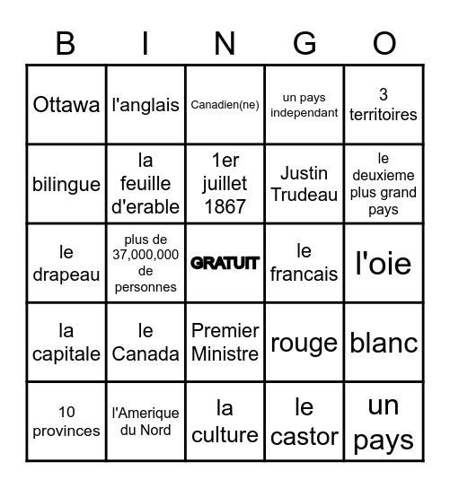 Le Canada Bingo Card