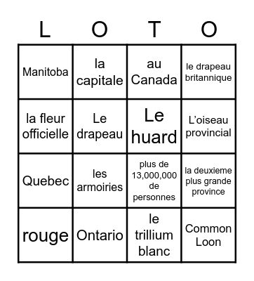 L'Ontario Bingo Card