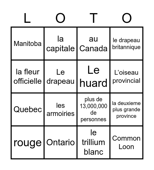 L'Ontario Bingo Card