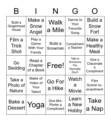 TI Activity Bingo Card