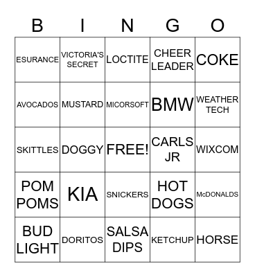 SUPERBOWL BINGO Card