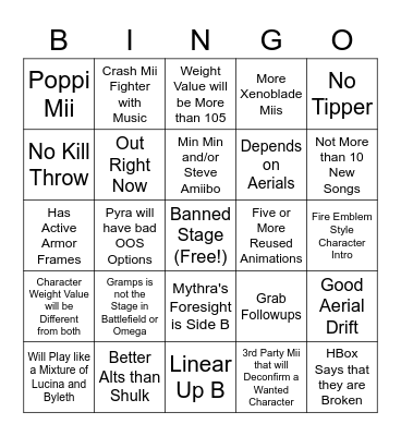 Pyra/Mythra Showcase Bingo Card