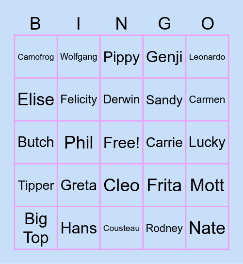 ACNH Villager Bingo Card
