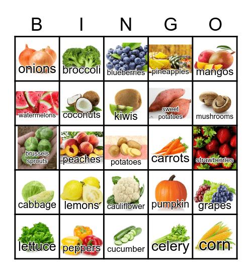 Fruits & Vegetables Bingo Card