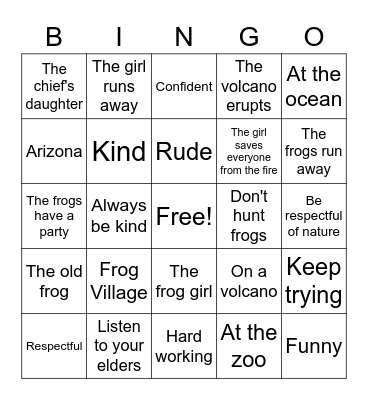 Frog Girl Bingo Card