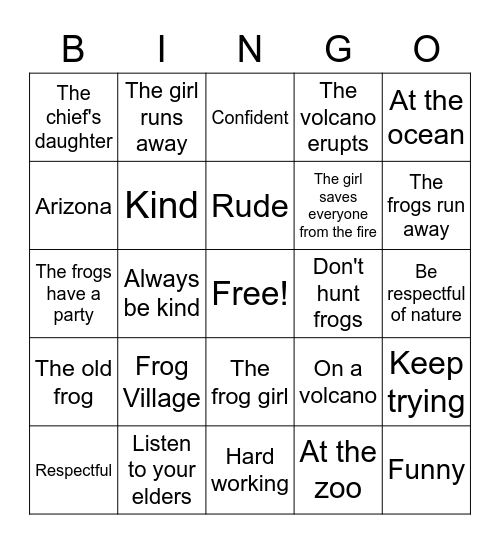 Frog Girl Bingo Card