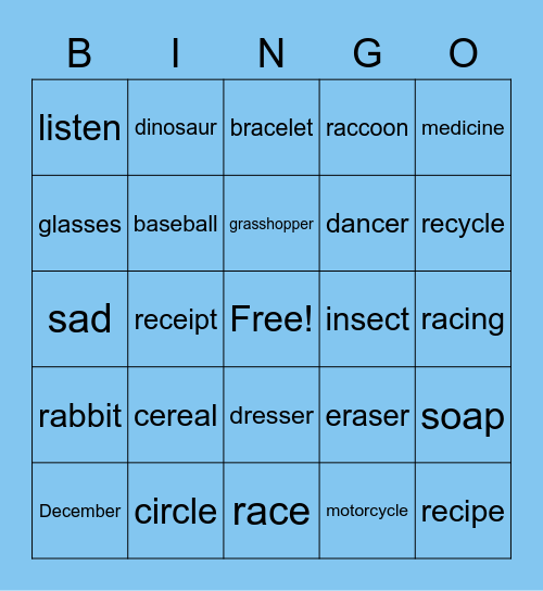 r and s Bingo Card