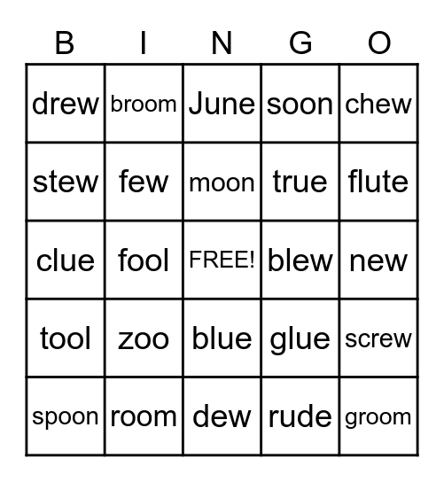 oo ew ue u_e Bingo Card