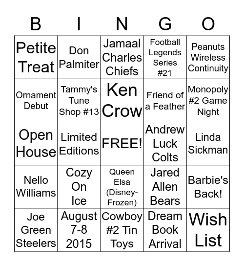 Hallmark - New for 2015 Bingo Card